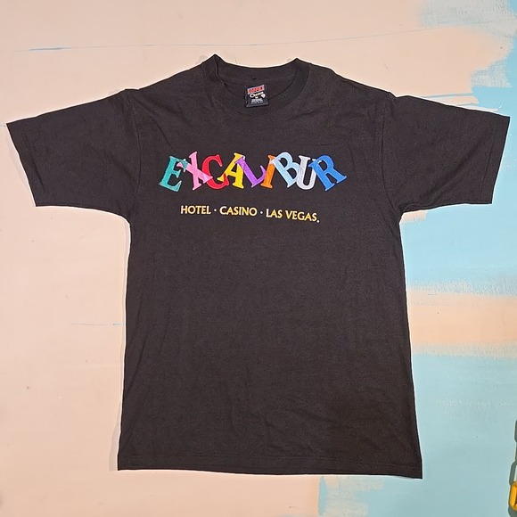 VTG Excalibur Las Vegas Shirt Soffe Single Stitch M Black 90s Casino Graphic USA - Picture 2 of 7